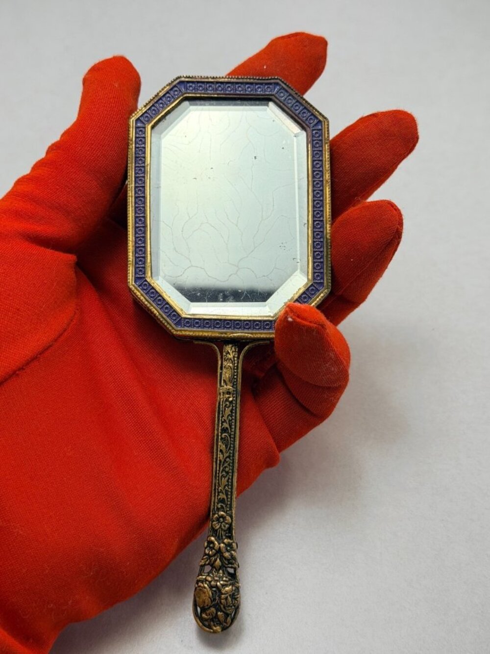 Vintage Ornate Hand Mirror Floral Needlepoint Gold Tone Small Vanity Mirror - Picture 10 of 11